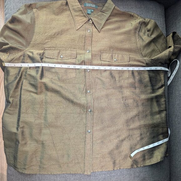 Ralph Lauren 100% Silk Dupioni Shirt | Olive Green Luxury | Size 20W - Picture 8 of 13